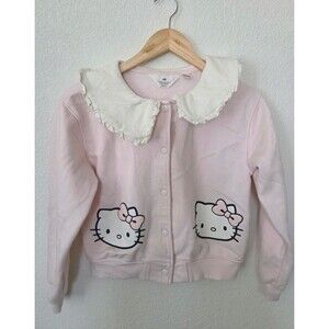 H&M x Sanrio Hello Kitty Girls 8-10 Pink Snap Button Cardigan Ruffle Collar